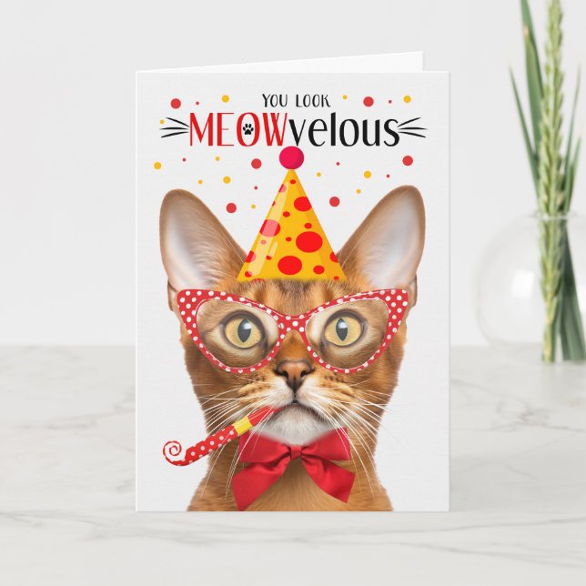Cartão Abyssinian Cat MEOWvelous Aniversário (Frente)