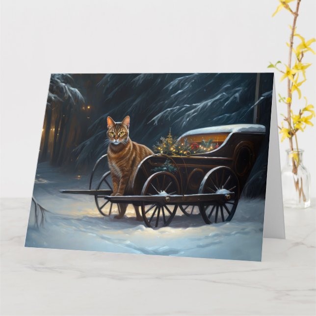 Cartão Abyssinian Snowy Sleigh Passeia Decência de Natal (Flor Amarela)