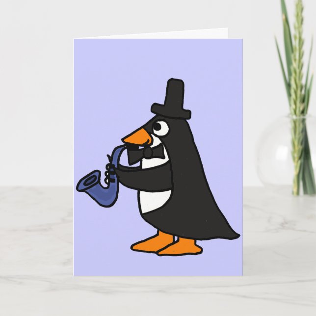 Cartão AC- Penguin in a Tuxedo Playing the Saxophone Card (Frente)