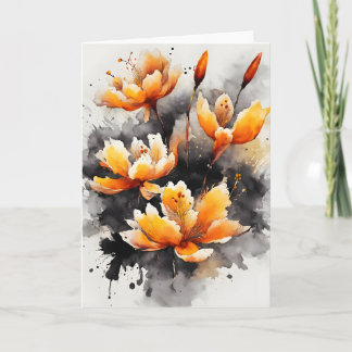 Cartão Açafrão - Flores em aquarela