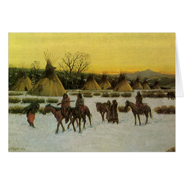 Cartão Acampamento Sioux em Wounded Knee por John Hauser (Frente Horizontal)