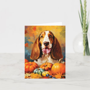 Cartão Ação de Graças de Basset Hound Autumn