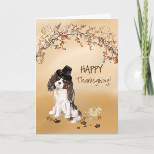 Cartão Ação de Graças do Rei Charles Spaniel, de três cor