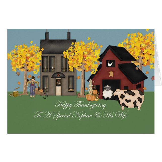 Cartão Acção de graças primitiva do sobrinho & da esposa (Frente Horizontal)