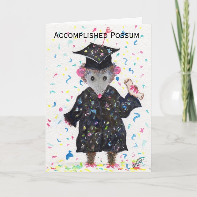 Cartão Accomplished Possum Graduation Card, Opossum Art (Frente)