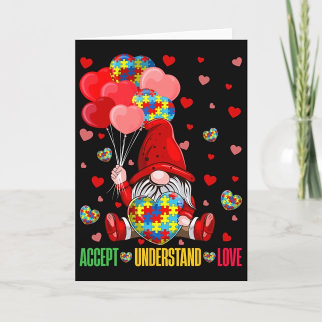 Cartão Aceitar Entender Amor Quebra-Cabeça Autismo Coraçã (Frente)