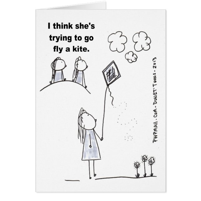 Cartão Acho que ela está tentando voar uma pipa (Frente)