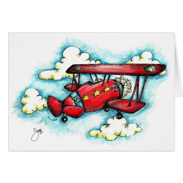 Cartão Acima de! Acima de! e afastado - avião retro com (Frente Horizontal)