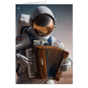 Cartão acordeão tocando astronauta