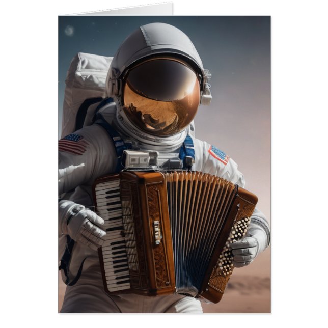 Cartão acordeão tocando astronauta (Frente)