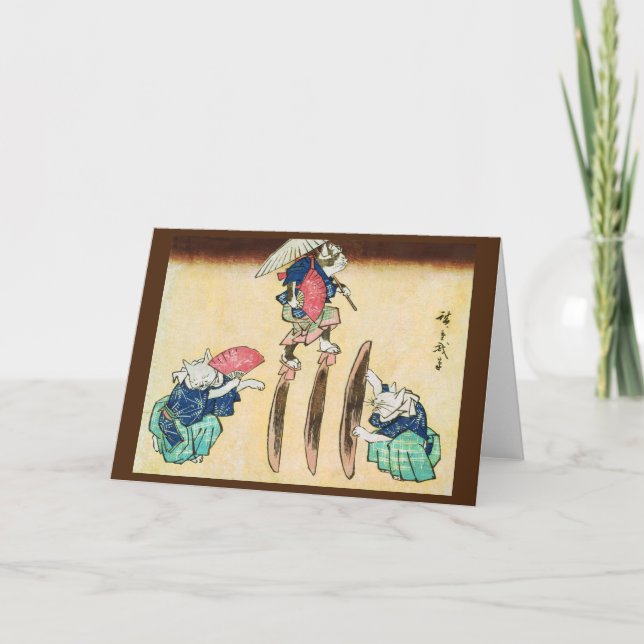 Cartão Acrobat Cat, Hiroshige, Ukiyo-e (Frente)
