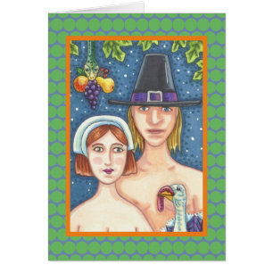 CARTÃO ADAM & EVE PILGRIMS AGRADECENDO AO GREETING CARD