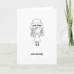 Cartão Add Your Own Message And Name Cute Whimsical Girl