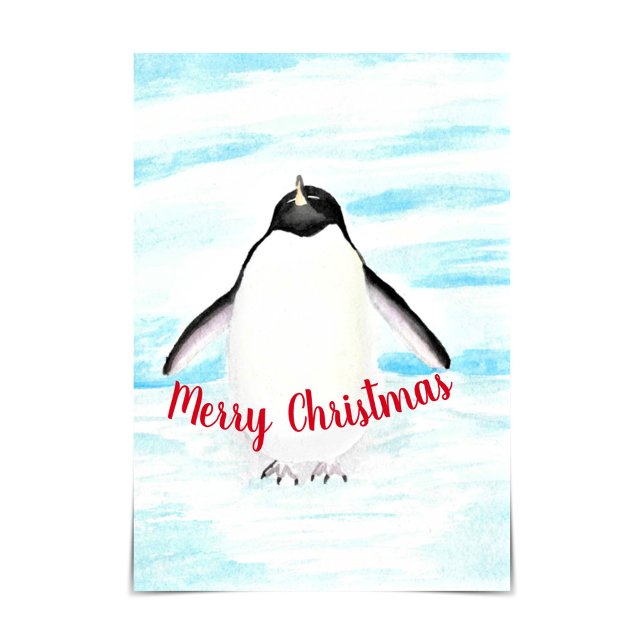 Cartão Adélie Penguin Merry Christmas Watercolor Card (Criador carregado)