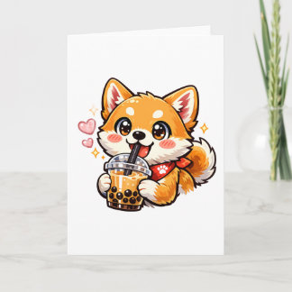 Cartão Adesivo Kawaii Anime Shiba Inu Bebendo Bubble Tea