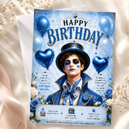 Cartão Adesivos de Aniversário Azuis Estilo Vintage