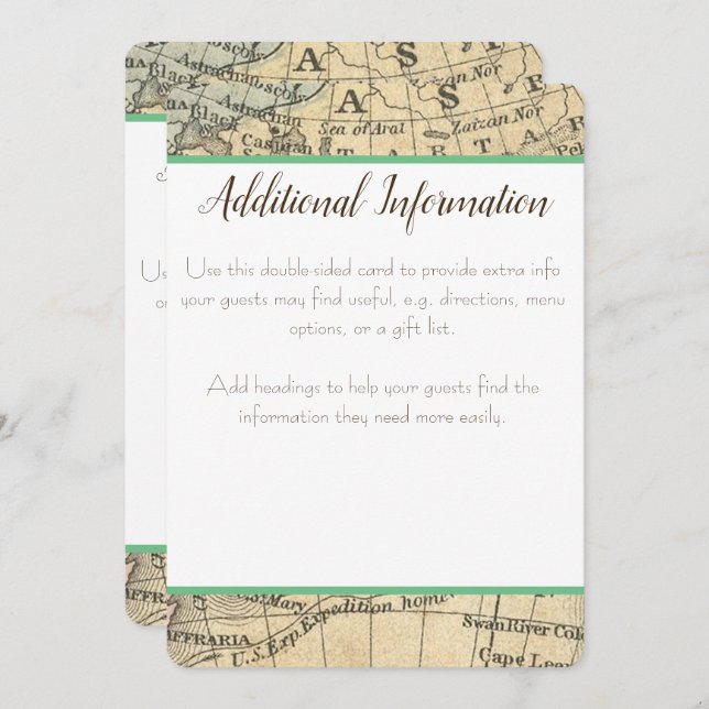 Cartão Adicional de Informações do Mapa Antigo (Frente/Verso)