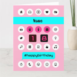 Cartão Adicionar nome 18th hashtag aniversário grande ros