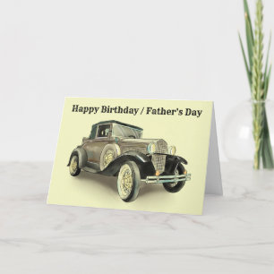 Cartão Adicionar Nome Carro vintage de Texto Aniversário,