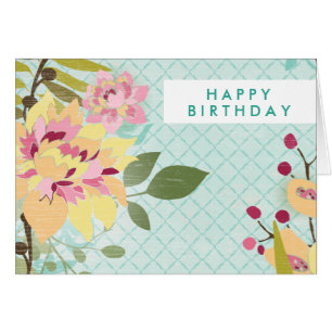 Cartão Adicionar seu texto Jardim Floral, Fundo Azul