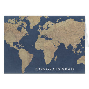 Cartão Adicionar Seu Texto Mapa mundial Dourado e azul