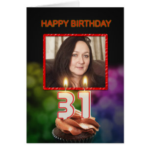 Cartão Adicionar uma fotografia, 31º Aniversário com bolo