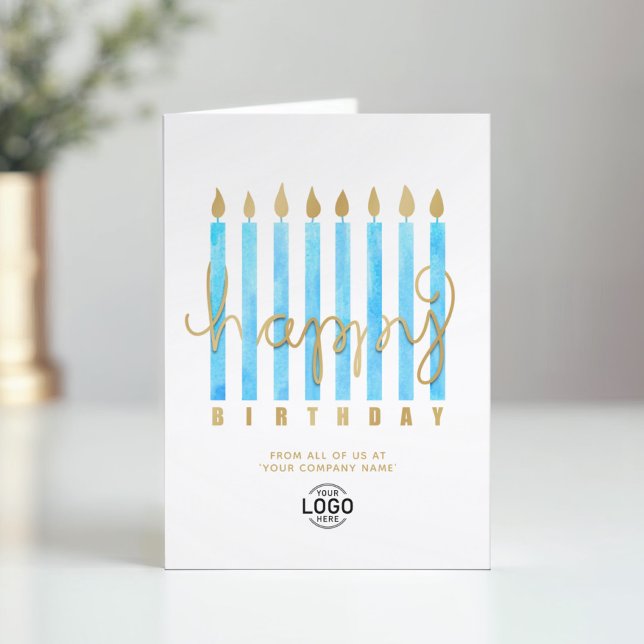 Cartão Adicionar Velas Turquesas de Logotipo Feliz Aniver (Criador carregado)