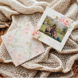 Cartão Adicione Foto Floral Rosa Dia das Mães