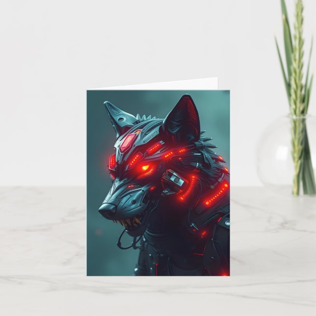 Cartão ADICIONE O SEU PRÓPRIO TEXTO Cyborg Wolf  (Frente)