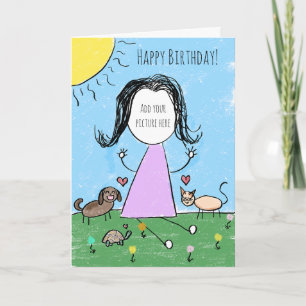 Cartão Adicione sua própria imagem Desenho de Aniversár
