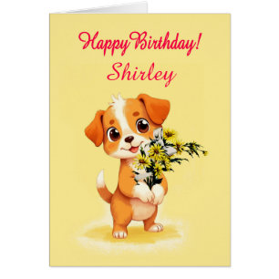 Cartão Adicione um nome Aniversário Cuppy e Flores