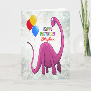 Cartão Adicione um nome: Birthday Dinossaur and Ballons