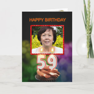 Cartão Adicione uma foto, 59º Aniversário com bolo e ve