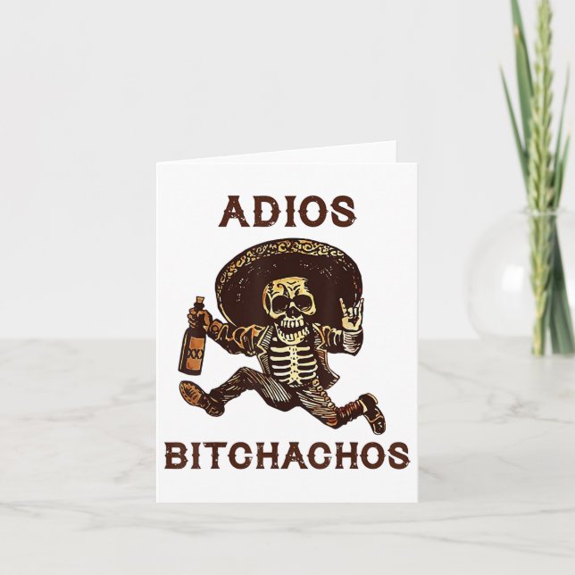 Cartão Adios Achos Cinco De Mayo Skeleton Bebendo _1 (Frente)