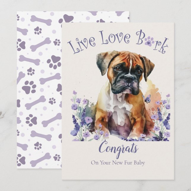 Cartão Adoção de Cachorro Boxer, Dia da Chegada (Frente/Verso)