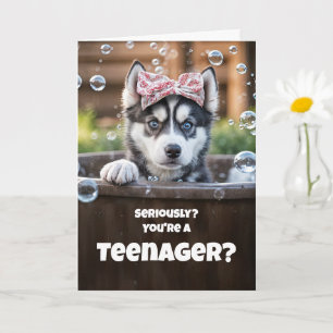 Cartão Adolescente Feliz Aniversário Fofo Husky Engraçado