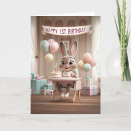 Cartão Adorable Baby Bunny First Birthday Celebration