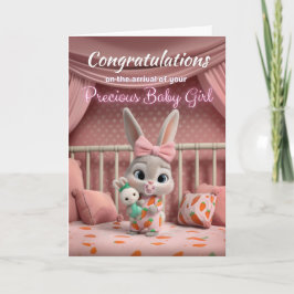 Cartão Adorable Baby Bunny in Pink Congrats New Baby Girl