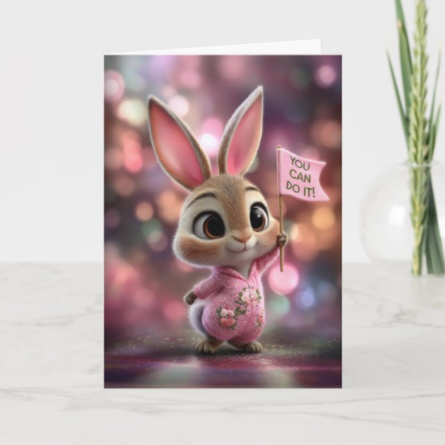 Cartão Adorable Baby Bunny in Pink Hoodie Encouragement (Frente)