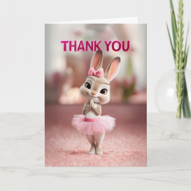 Cartão Adorable Baby Bunny in Pink Tutu Thank You (Frente)