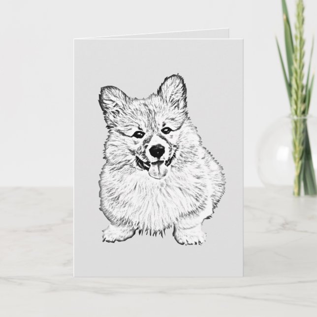 Cartão Adorable Black/White Welsh Corgi Greeting Card (Frente)