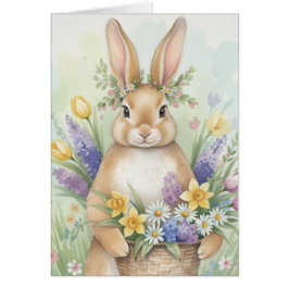 Cartão Adorable Easter bunny floral card