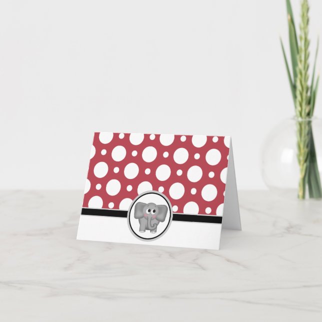 Cartão Adorable Elephant custom Red Polka Dot Cards (Frente)