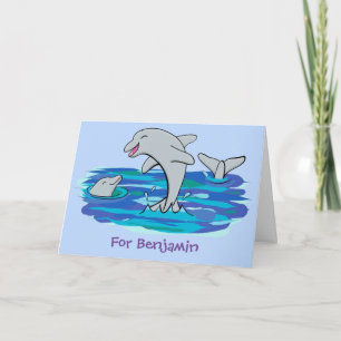 Cartão Adorable happy dolphins cartoon illustration