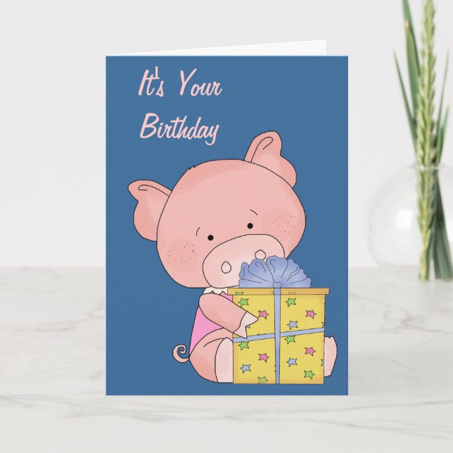Cartão Adorable Pig Birthday Card (Frente)
