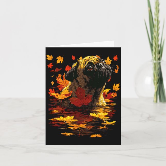 Cartão Adorable Pug With Forest Leaves Cozy Autumn Dog Fa (Frente)
