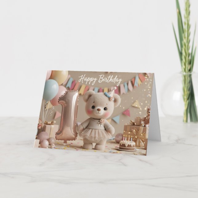Cartão Adorable Teddy Bear First Birthday Celebration (Frente)