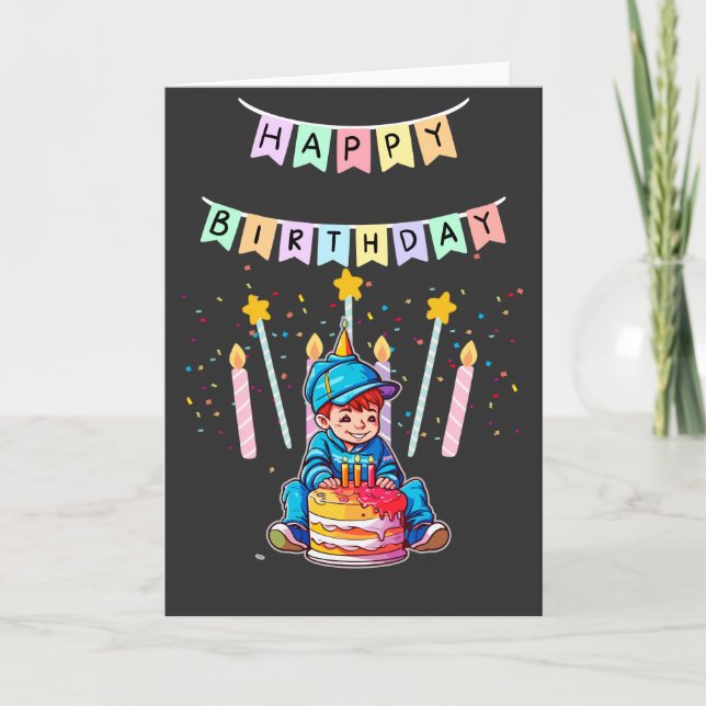 Cartão Adorable Toddler First Birthday Cute Boy (Frente)