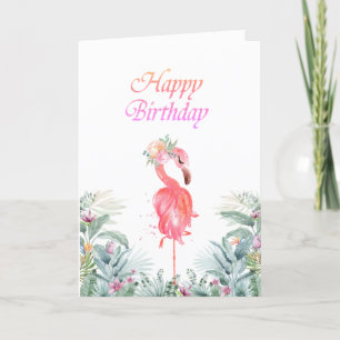 Cartão Adoráveis Flamingos Rosa Flores Tropicais Aniversá
