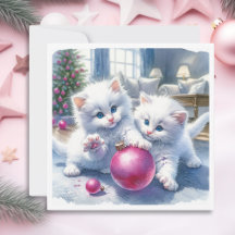 Adoráveis Gatinhos Brancos Rosa Natal